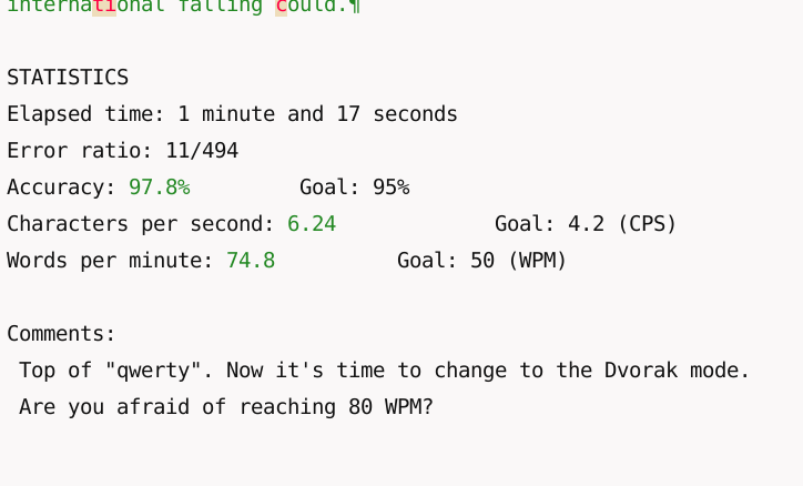 A screenshot of my current WPM